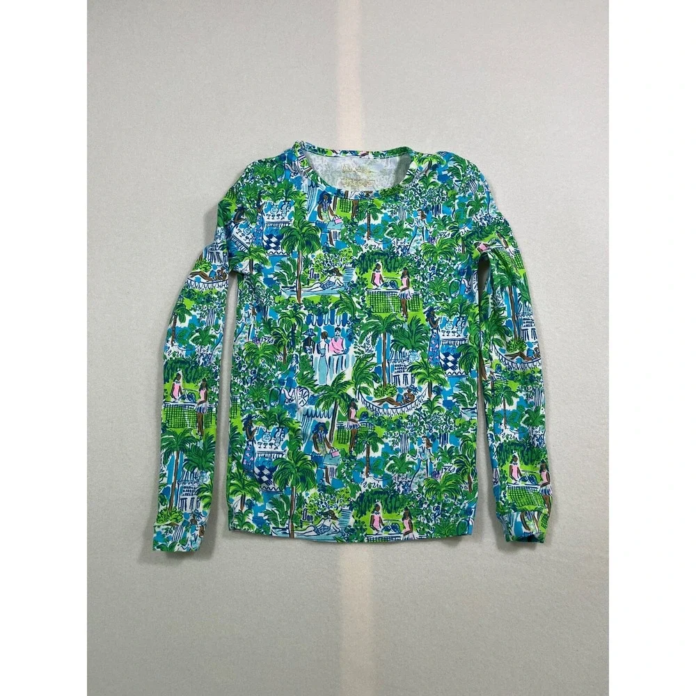Lilly Pulitzer Girl's  Blue/Green Tropical Print Pijama Top size 10